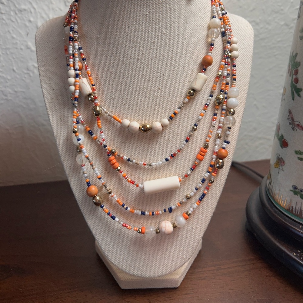 Vintage Chico’s Multicolor Multi Strand Beaded Necklace Perfect for Fall